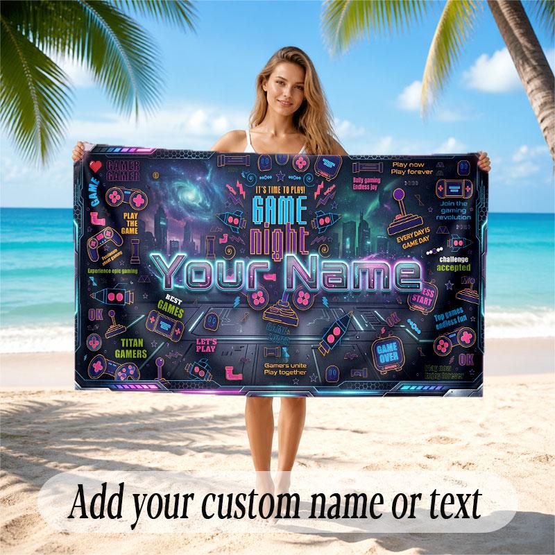 Neon Colorful Theme Soft Beach Towel Personalized Custom Name Text Towel Portable for Beach Pool Travel