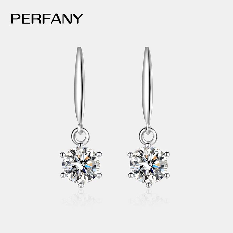 

PERFANY 0.5/1CT Moissanite Drop Earring Women S925 Pure Silver Classic Six Claw Laboratory Diamond Fashion Wedding Jewelry