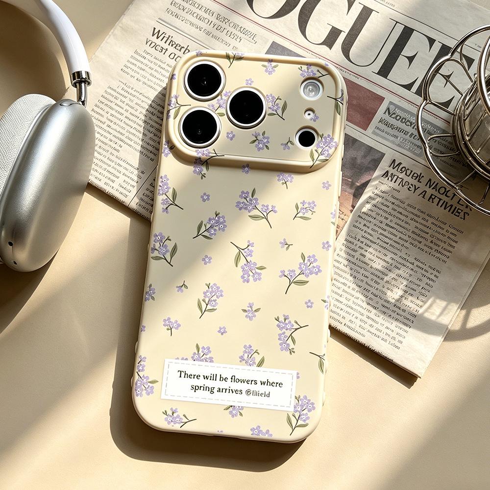 Purple Floral Anti-Drop Protective Case for iPhone 16/17 Pro - New Model for Women
