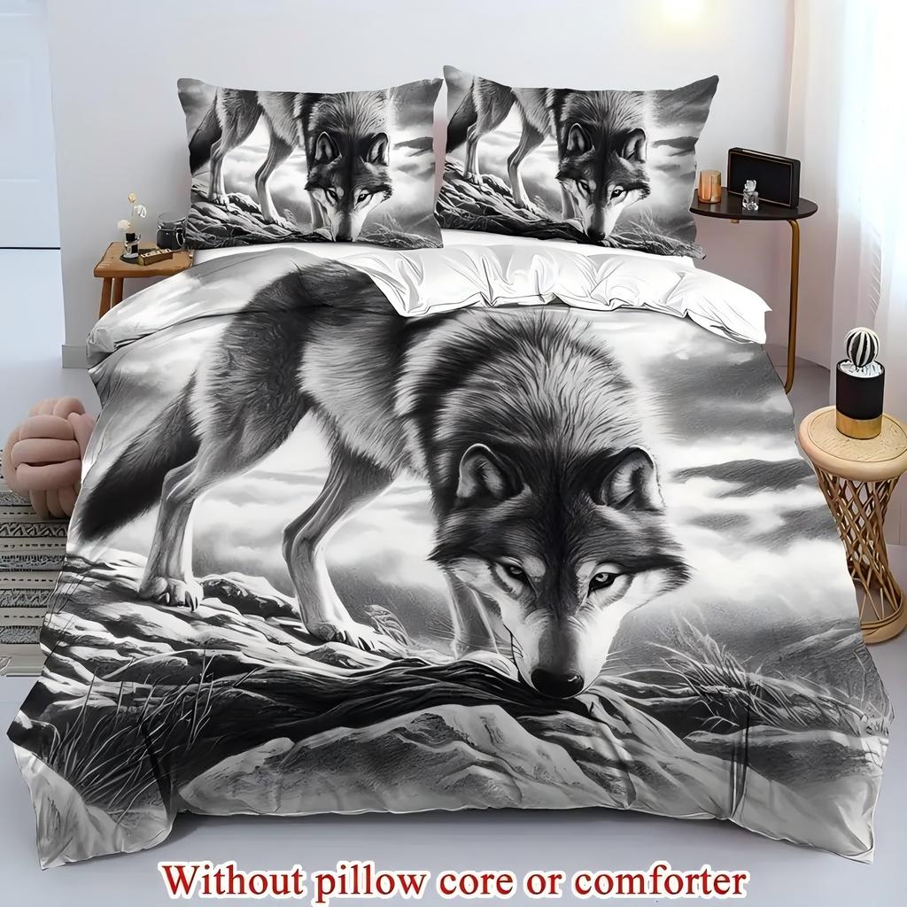 Black White Sketch Wild Wolf 3D Printed Duvet Cover Soft Comfortable Bedding Set Wildlife Nature Style Quilt Cover Pillowcases
