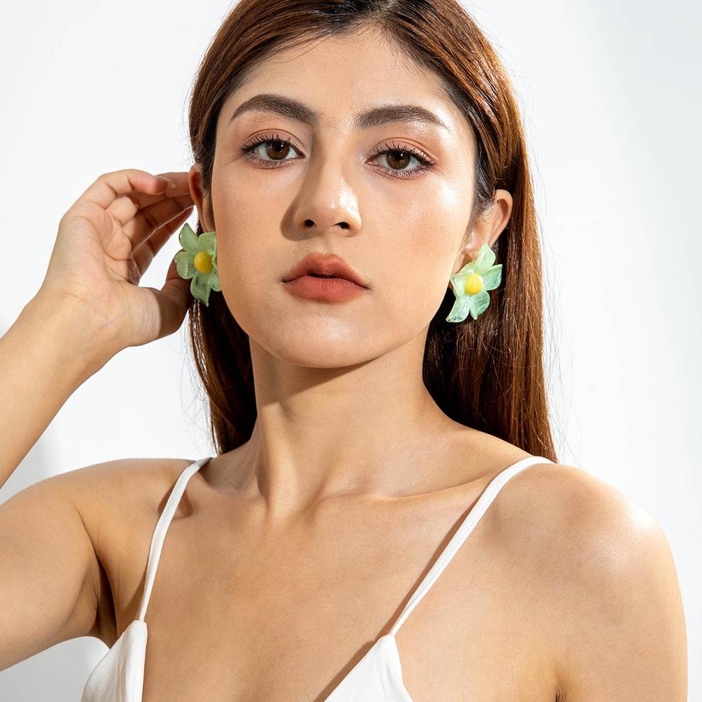 New Spring/Summer Simulation Dyeing Resin Flower Earrings for Women's Jewelry, Fresh and Cute Flower Earrings