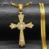 Fashion Crystal Cross Pendant Necklace for Men Women Stainless Steel Gold Color Necklaces Jewelry Christmas Gift NZZZ129-2S05