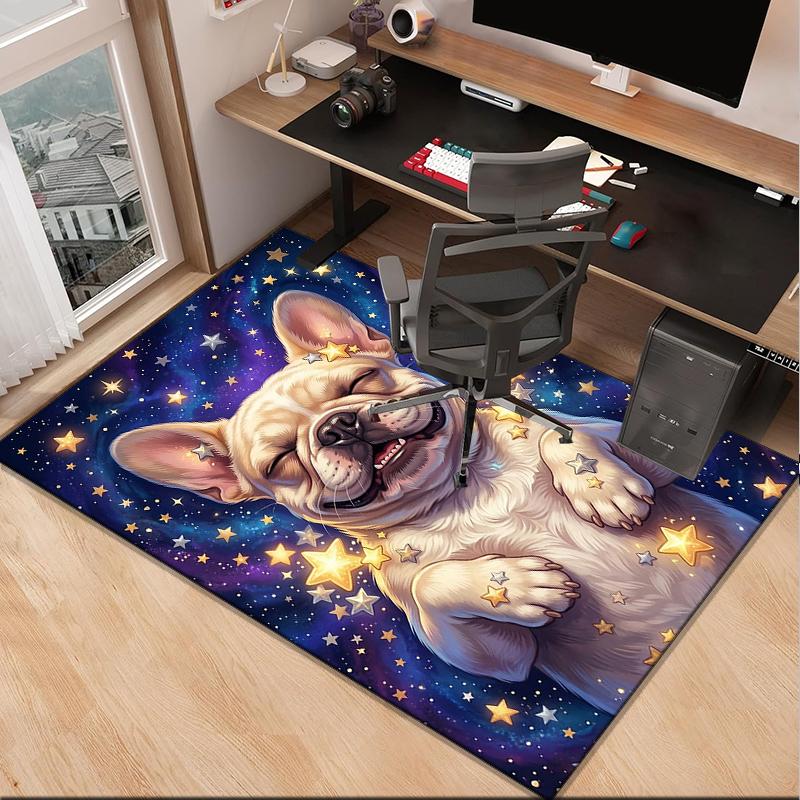 Cartoon Bulldog Stars Office Rug Chair Mat, Entryway Carpet, Suitable for Front Door, Bedroom, Living Room, Desk, Holiday Gift