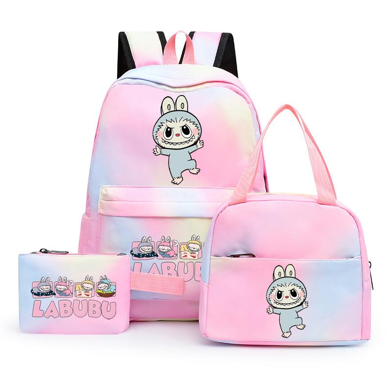 3Pcs/set  Printed Backpack with Lunch Bag Pencil Case Boy Girl Knapsack Teenage Student Large Capacity Colorful Bookbag