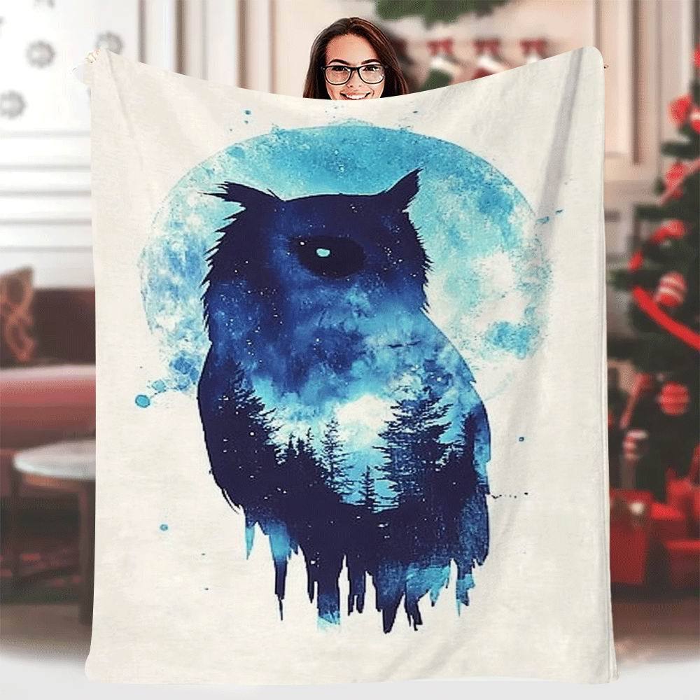

1pc Vintage-Inspired 60x80 Inch Watercolor Print Blanket - Double Exposure Owl & Night Sky Design, Cozy Cotton for Sofa, Chair 70x100cm28x39in