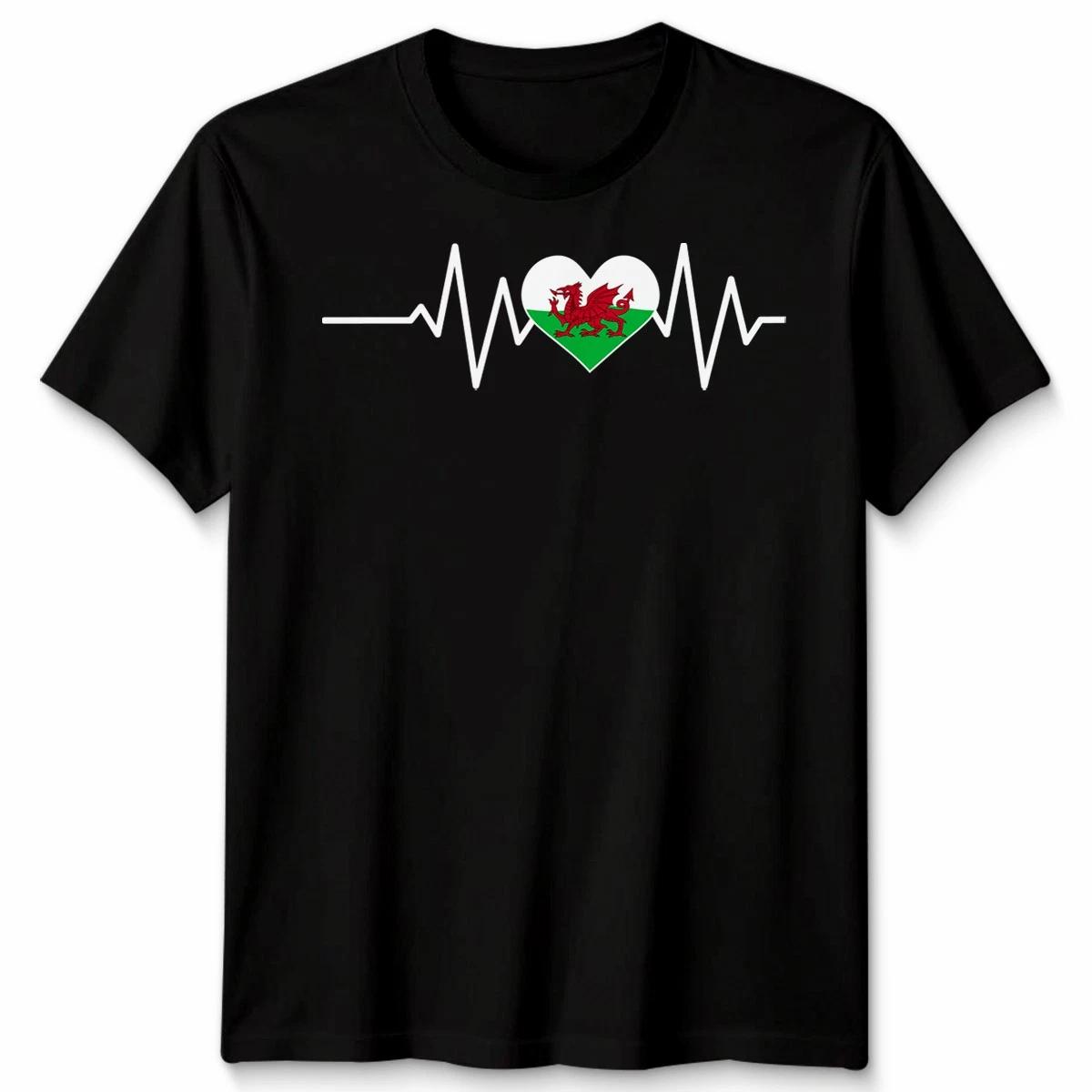 Wales Flag Heartbeat Welsh Cymru Cymraeg St Davids Day T Shirt Apparel 3XL