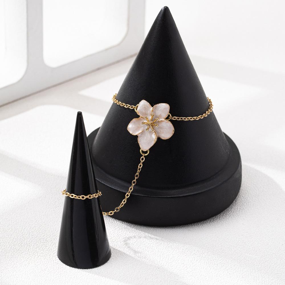 Trendiges Elegantes Blume Handkette Metalltextur Dünne Kette Fingerring Armband Zierlicher Handschmuck Damenschmuck Zubehör