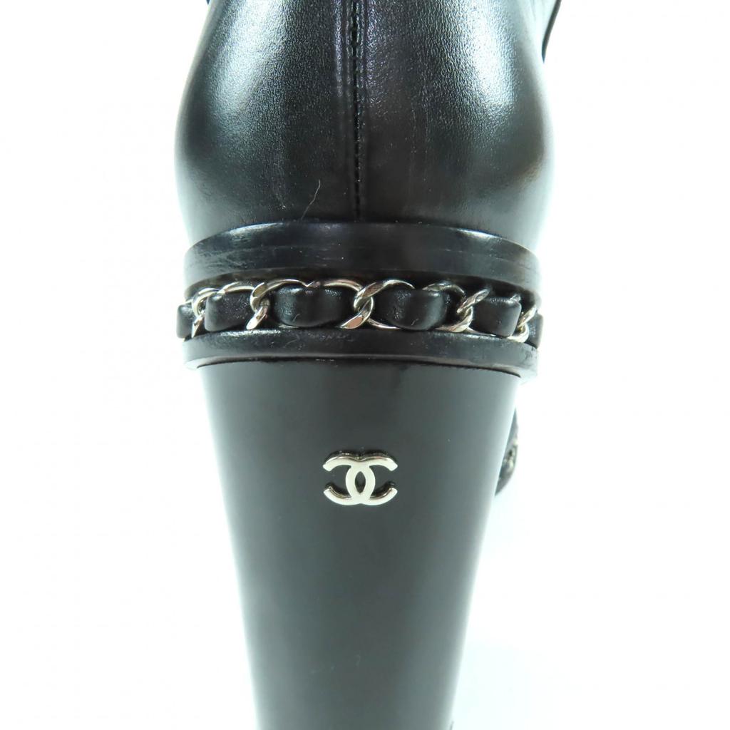 Great CHANEL Knee-high boots black leather Women 36 G30379 Used
