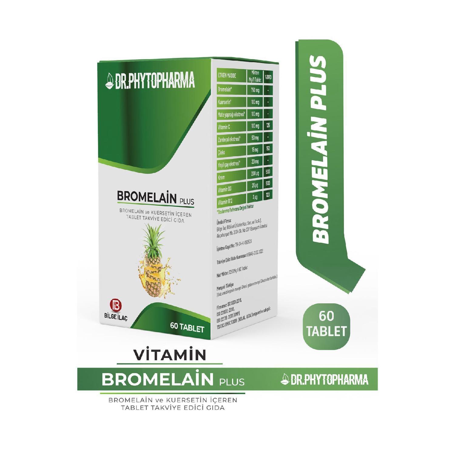 

Bromelain, Kuersetin, Vitamin C, Vitamin D, Vitamin B12, Mate, Zinc, Chrome Reinforcement 60 Tablet