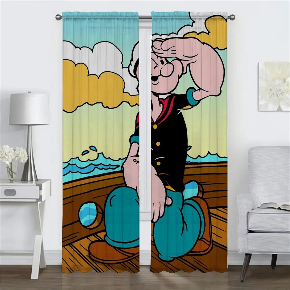 Set Of 2 Popeye Sailor Shades Partition Curtains Child Room Window Curtain Panel Living Bug Resistant Polyester