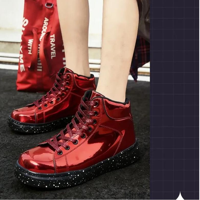 Mirror-effect Sneakers, Glossy Leather Shoes, Trendy Couple Shoes, Casual Shoes, British Style Platform Shoes
