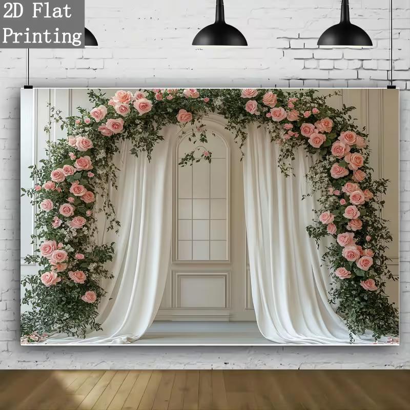 2D Elegant Pink Flower Curtain Backdrop for Birthday & Event Decoration
