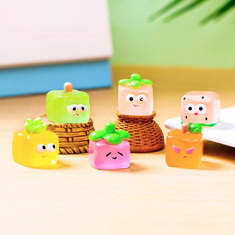 Glow-in-the-dark Fruit Ice Cube Cartoon Cute Luminous Emoticon Square Resin Decorative Desktop Hairpin Accessories