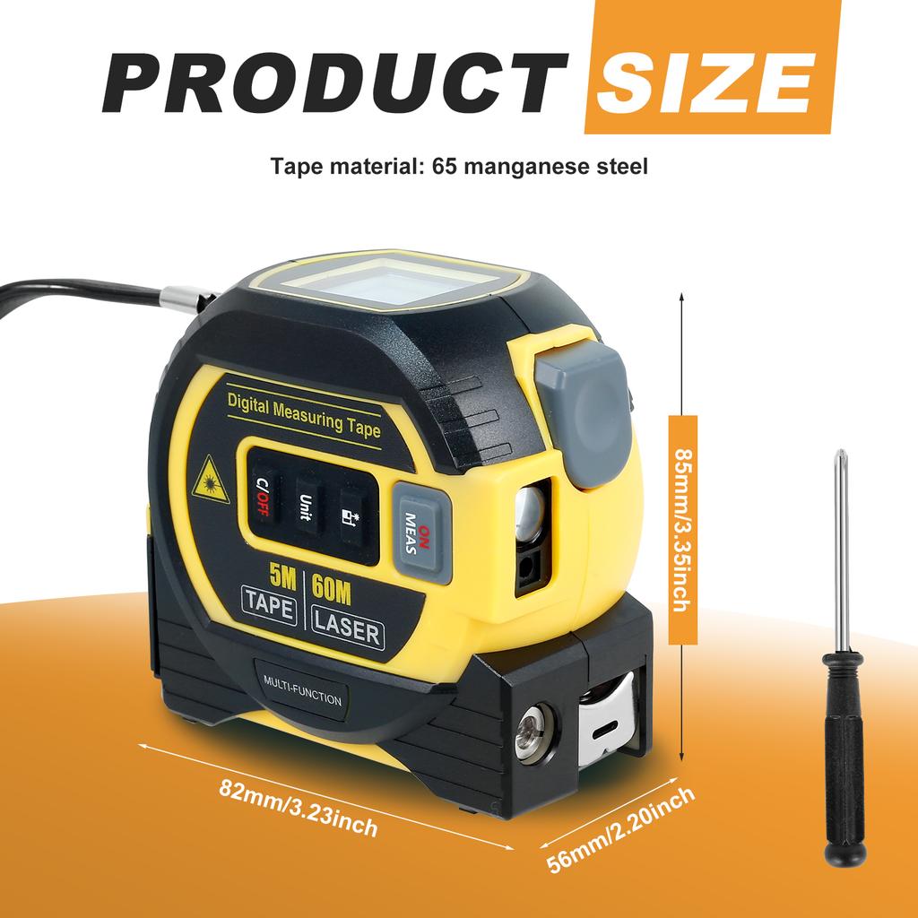 Laser Tape Measure Meter Building Measurement Device 3in1 Laser Rangefinder 5M Tape 60M Laser Measure Personalized Tape Measure