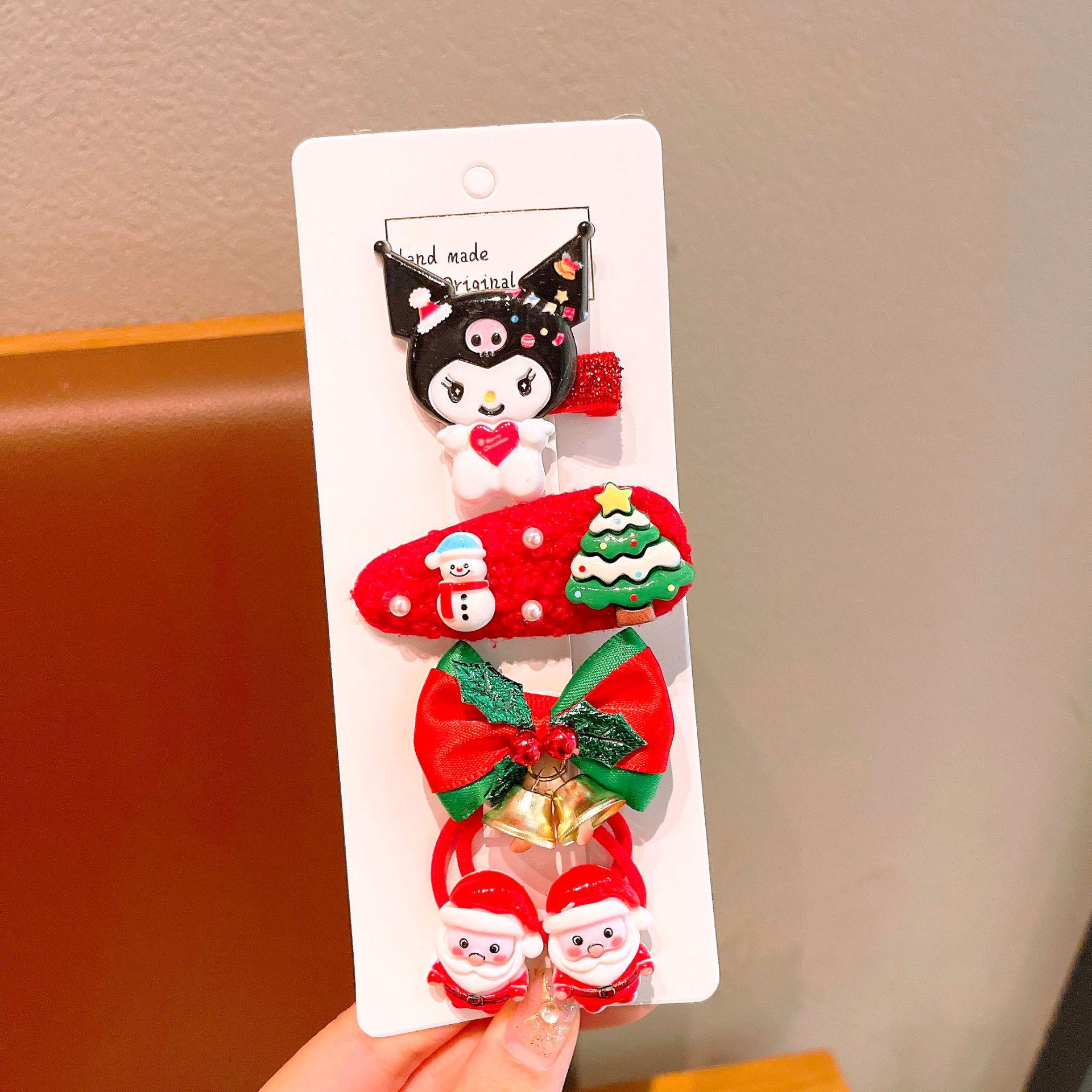 

Festive Kuromi Hair Accessories Set: Red Christmas Hair Clips & Ties for Women & Children