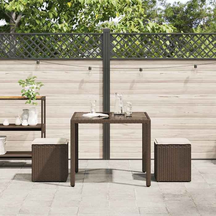 VidaXL Garden Stools with Cushions Set of 2 Brown Wicker, Garden Seat, Outdoor Seating, Cube Stool, 4104040