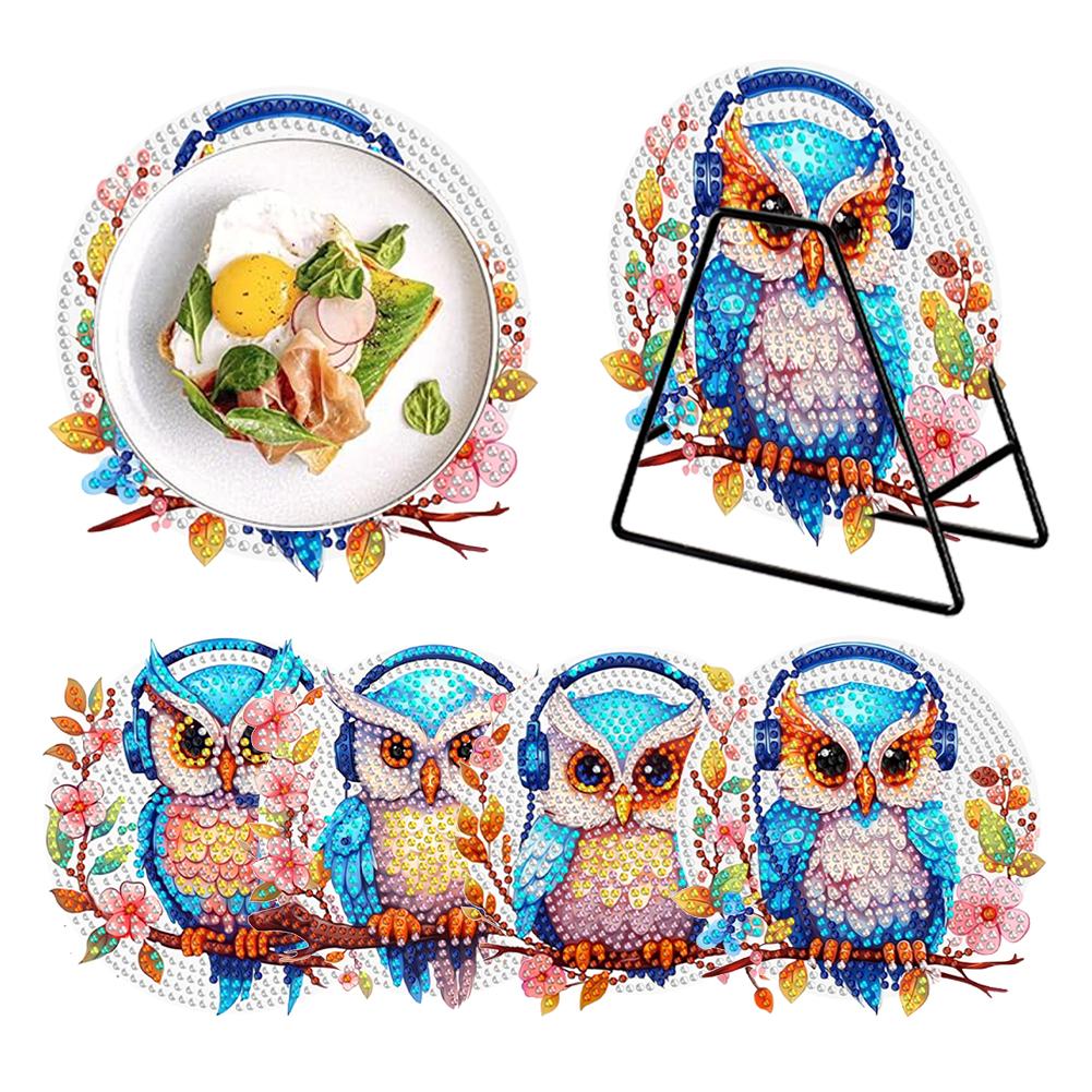 4 Pcs Wooden Diamond Painting Coasters Round Diamond Painting Placemats for Beginners Adults Art Craft Supplies for Table Decor