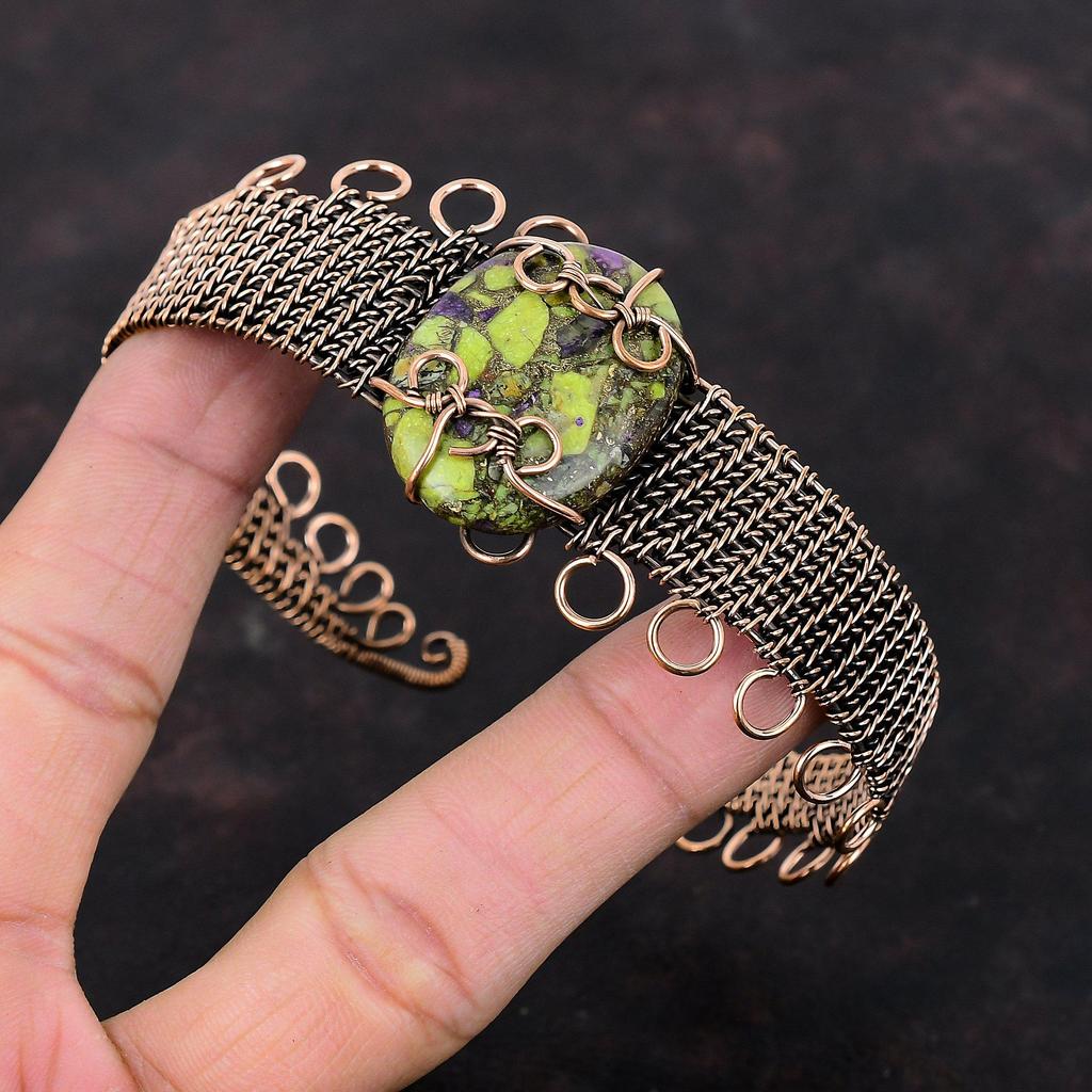 Kupfer Stichtit Manschette Armband Kupferdraht gewickelt Armreif Edelstein verstellbar Manschette Armband Kupferdraht Schmuck handgemachte Armreif Hochzeitsgeschenk