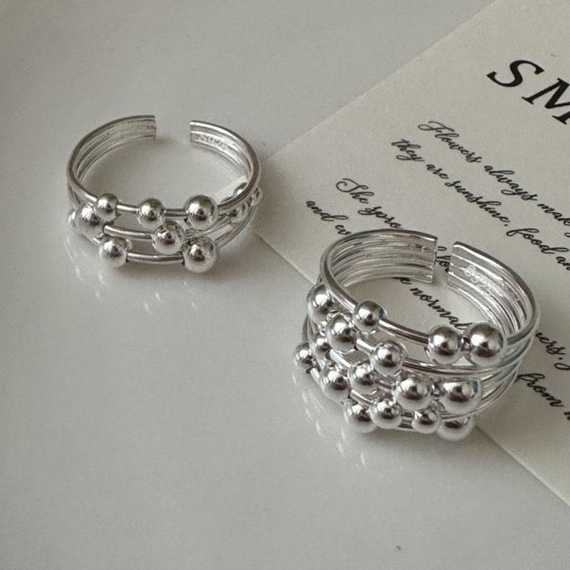 925 Silver Rings For Women Geometric Fine Jewelry Finger Adjustable Geometric Ball Ring For Party Birthday Gift