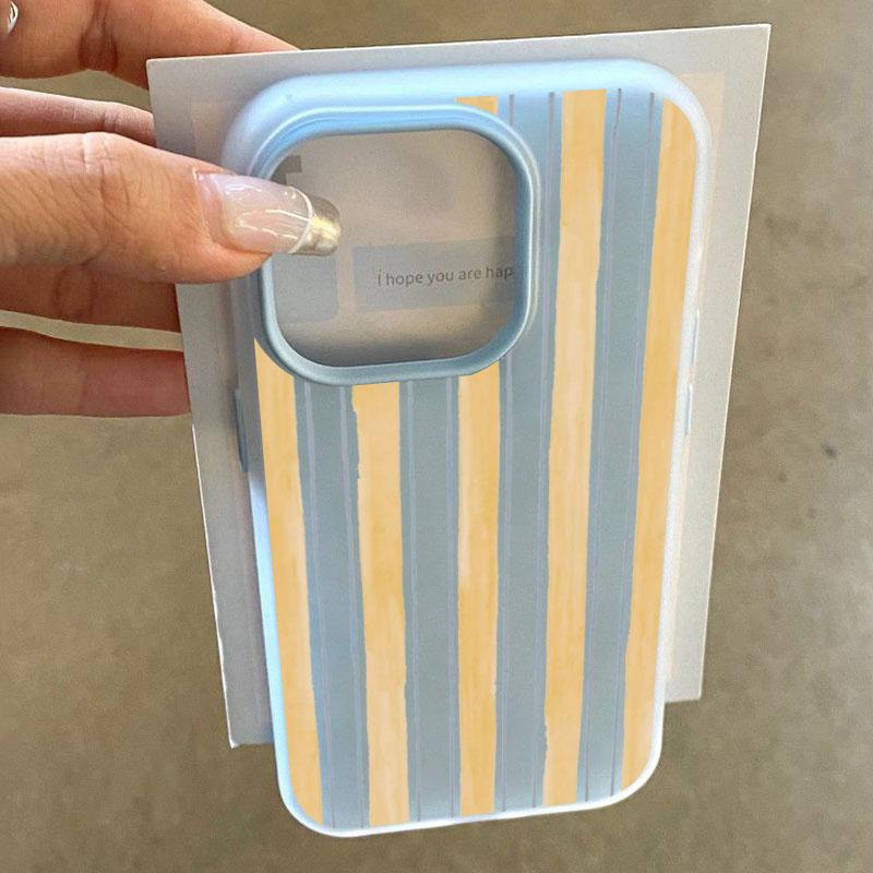 Stylish Yellow Striped Candy Color 2 In 1 Soft Phone Case For Xiaomi Redmi Note 14 13 12 11 Pro Plus 5G 10 Redmi 14C 13C 4G