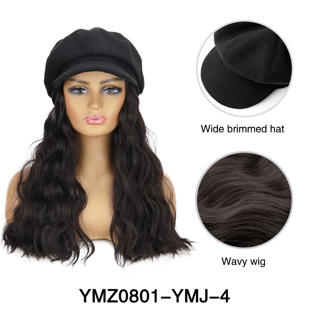 MISSQUEEN Syntetický baret a rybářská čepice s prodloužením paruky Dlouhé vlnité vlasy Vhodné pro ženy pro každodenní nošení
