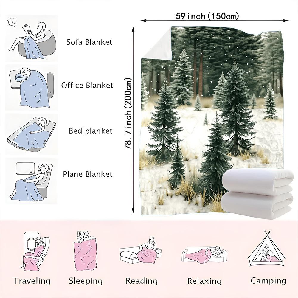 1PC Winter Forest Print Blanket — Made of soft plush flannel, it's perfect for sofas, beds, or loungers. Ideal for home decor an