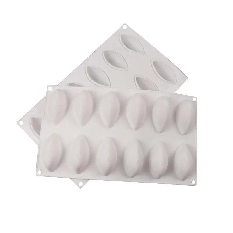 12 Fondant Mold Cavity Silicone Cake Form Quenelle Shaped Mould Mousse Cake Chocolate Decorating Tools Baking Pan Tray