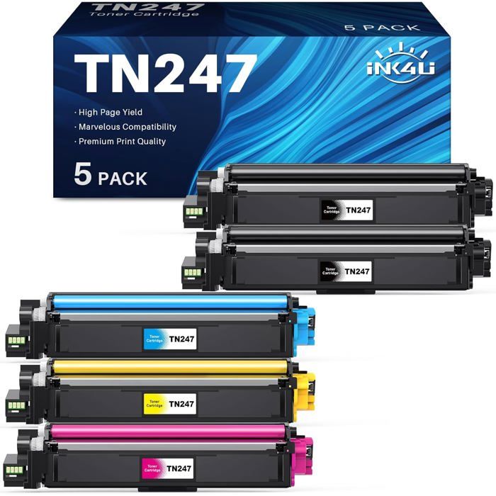 Compatible Toner - COMPTOIR DES PARISIENNES - TN-247 - Pack of 5 - CMYK - 3000 Pages Black