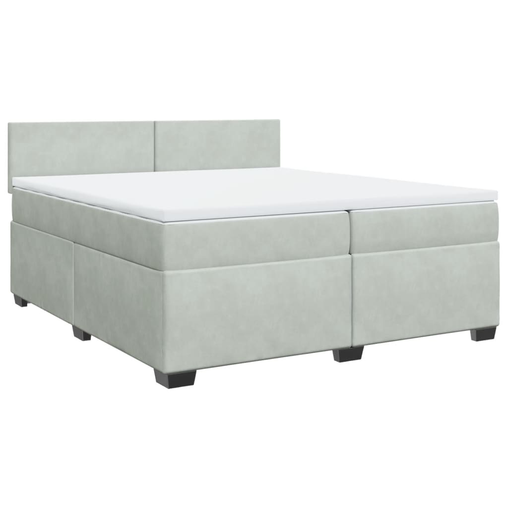 Box Spring Bed with Mattress Light Grey 200x200 cm Velvet