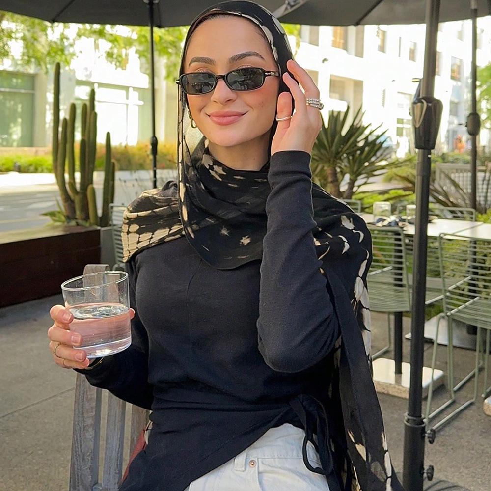 Watercolor Series Cotton Satin Printed Ethnic Headscarf Shawl for Women, 180x80CM.