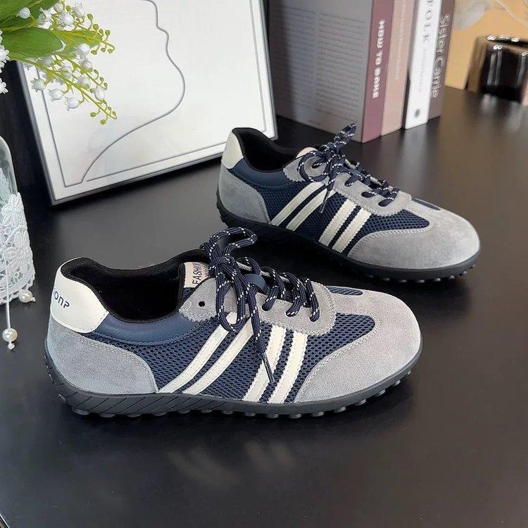 Retro color matching lace-up German training shoes women's 2025 new versatile casual sports breathable mesh Forrest Gump white shoes