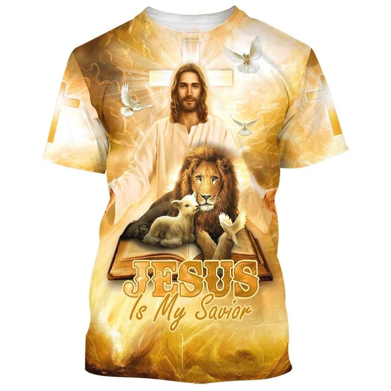 Vintage Men's T Shirts 3D Print Jesus Graphic T-shirt Round Neck Oversized Men Clothing Unisex Harajuku Short Sleeve Women Tee