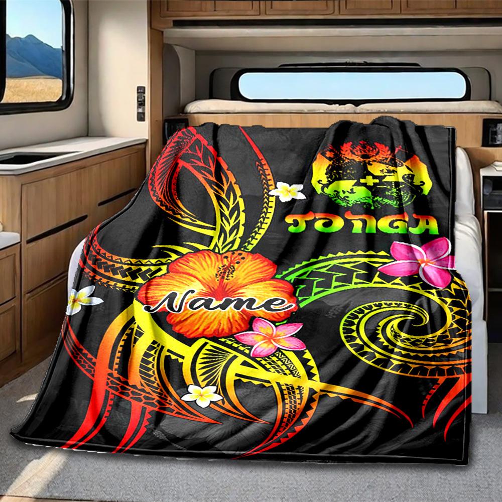 Polynesian Tattoo Customize Your Name Rv Blanket Comfortable Soft Lightweight All Season Multi Purpose Blanket For Travel Camping Picnics Sofa Rv Bed