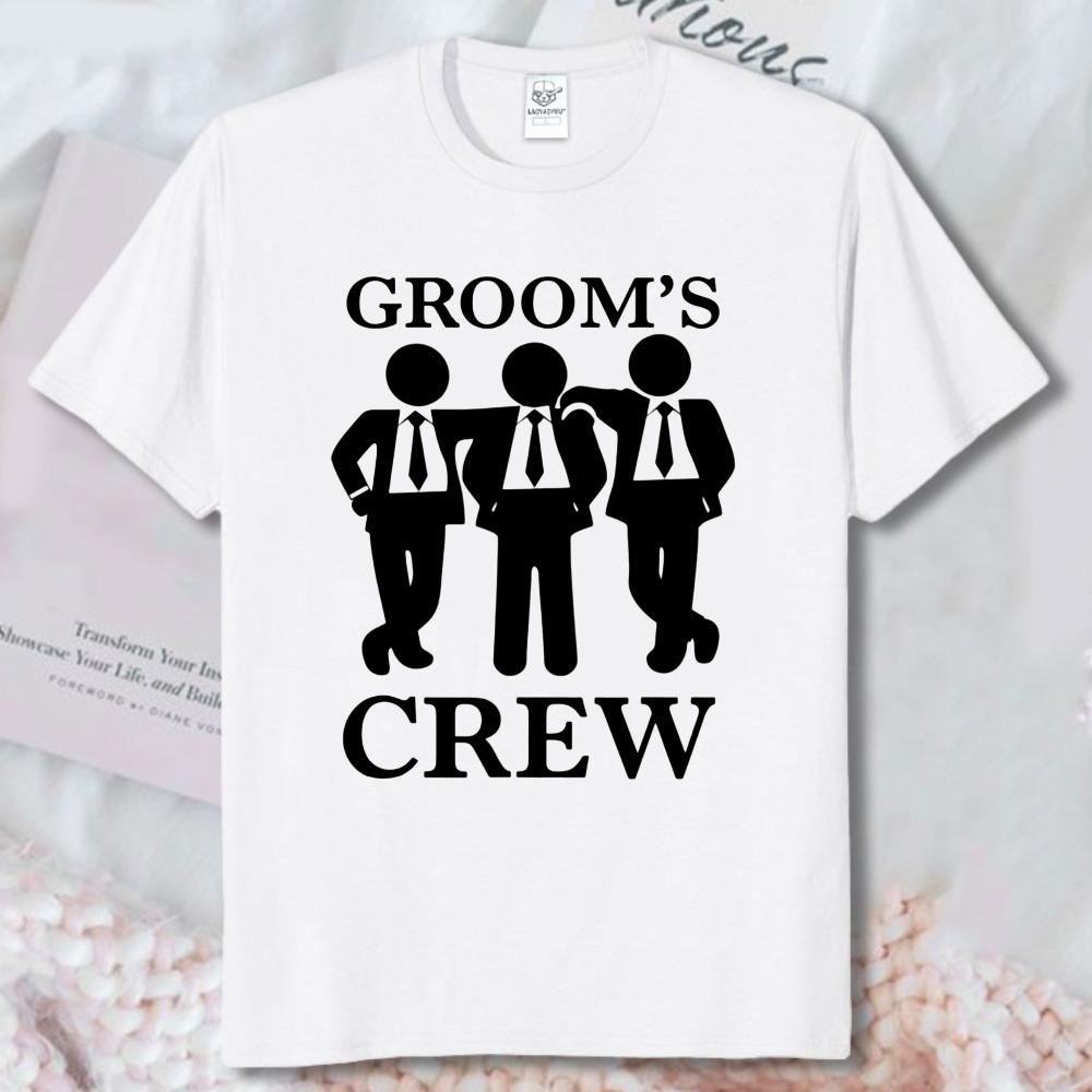 Grooms Crew Suit Stick Figure Cotton Unisex TShirt Minimal Wedding Groomsunisex Graphic Short Sleeve Tops Bachelor Party Casual Tee