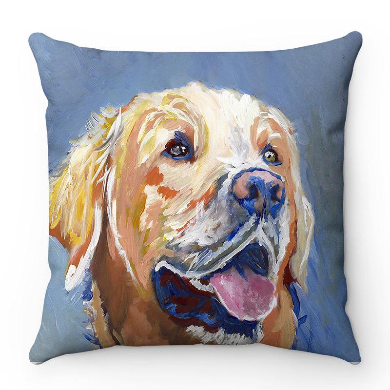 Creative watercolor colored dog design Digital printing short plush pillow covers for car sofa office cushion cover home goods