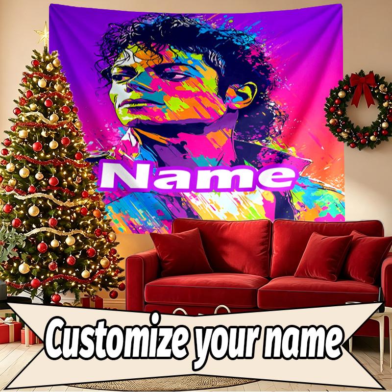 Custom Name Personalized Michael Jackson Print Tapestry, Wall Art Decor, Bedroom, Dorm, Apartment, LivingRoom, Party Backdrop, Gift for Birthday
