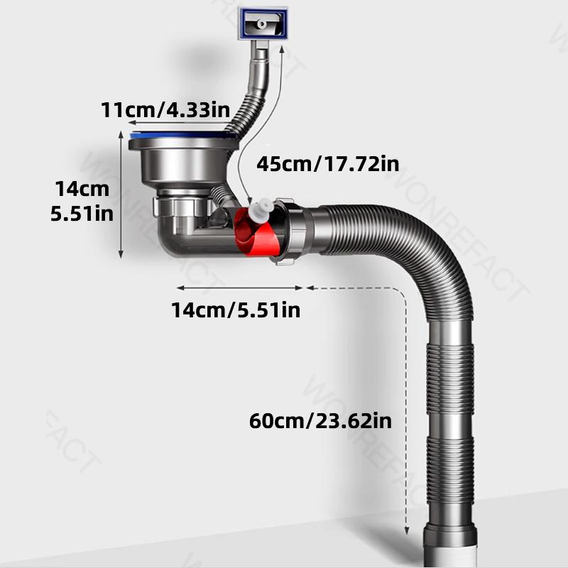 Double Sink Sewer Basin Sewer Pipe Fittings Double Dishwashing Sink Sink Drainage Pipe Set Kitchen Drain Pipe Anti Odor