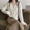 Early Fall Korean Soft Solid V Neck Sweater Cardigan Lazy Short Layering Knit Top Versatile Coat Women Lightweight