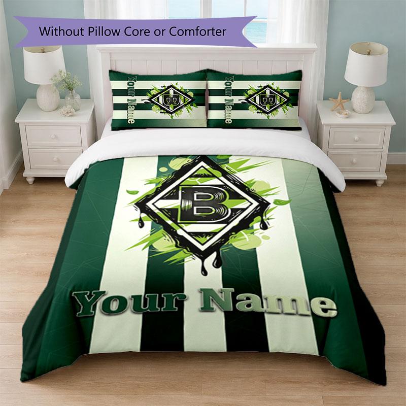 Juego de Ropa de Cama con Nombre Personalizado Borussia Mönchengladbach 1 Funda Nórdica + 2 Fundas de Almohada Logo de Fútbol Regalo Personalizado para Ocasión Especial Decoración de Dormitorio
