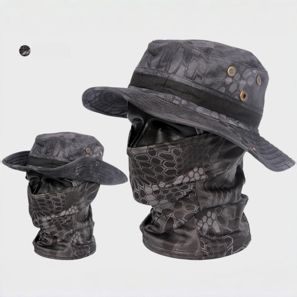 2pc Camouflage Breathable Full Coverage Bucket Hat&Balaclava Headwear Set,Suitable For Outdoor Fishing,Cycling,Hiking,Camping