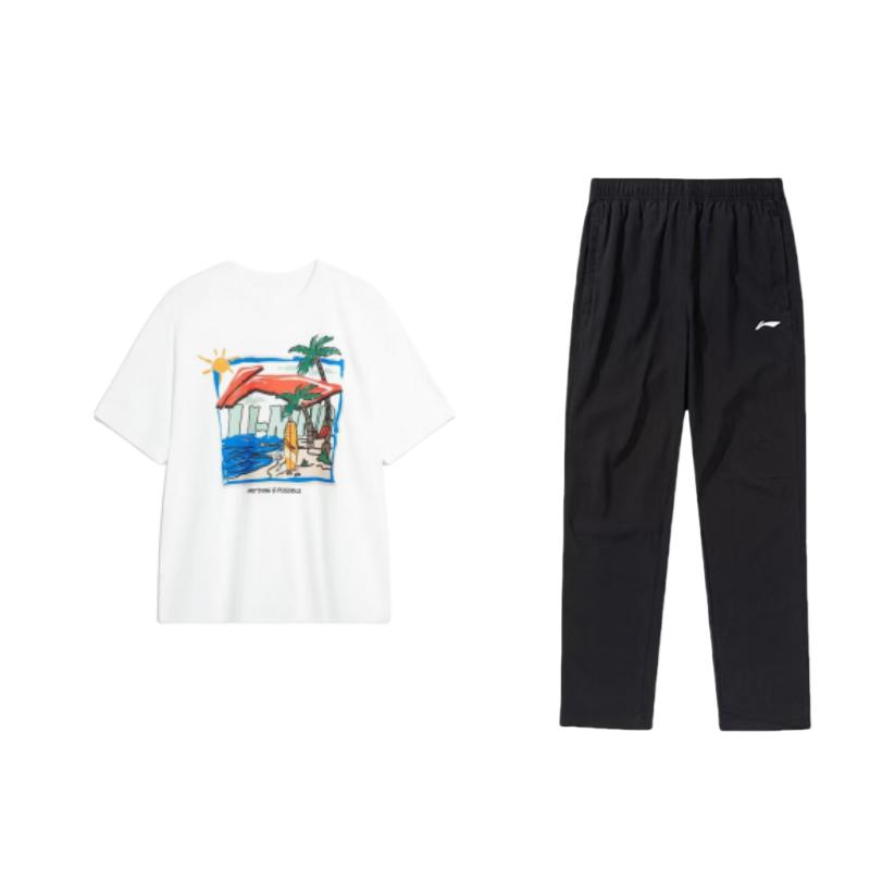 Li Ning Casual Sportswear Men s Crew Neck Moderate AHSU713-2+AYKT413-1 S