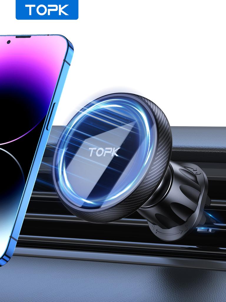 TOPK for Magsafe Car Phone Holder,Powerful Magnetism Premium Quality Single-Hand Operation Metal Hook Magnetic Car Phone Mount