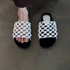 Schafsfell-Version~ Handgewebtes Fischernetz Hohl Dicksohlige Strandschuhe Damen Weiches Leder Vielseitig Lässig Runde Spitze Offene Zehen Sandalen