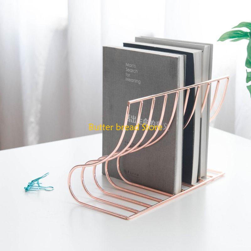 W89C 10 File Storage Shelf Book Stand Bookend Nordic Wrought Iron Holder for Home Office