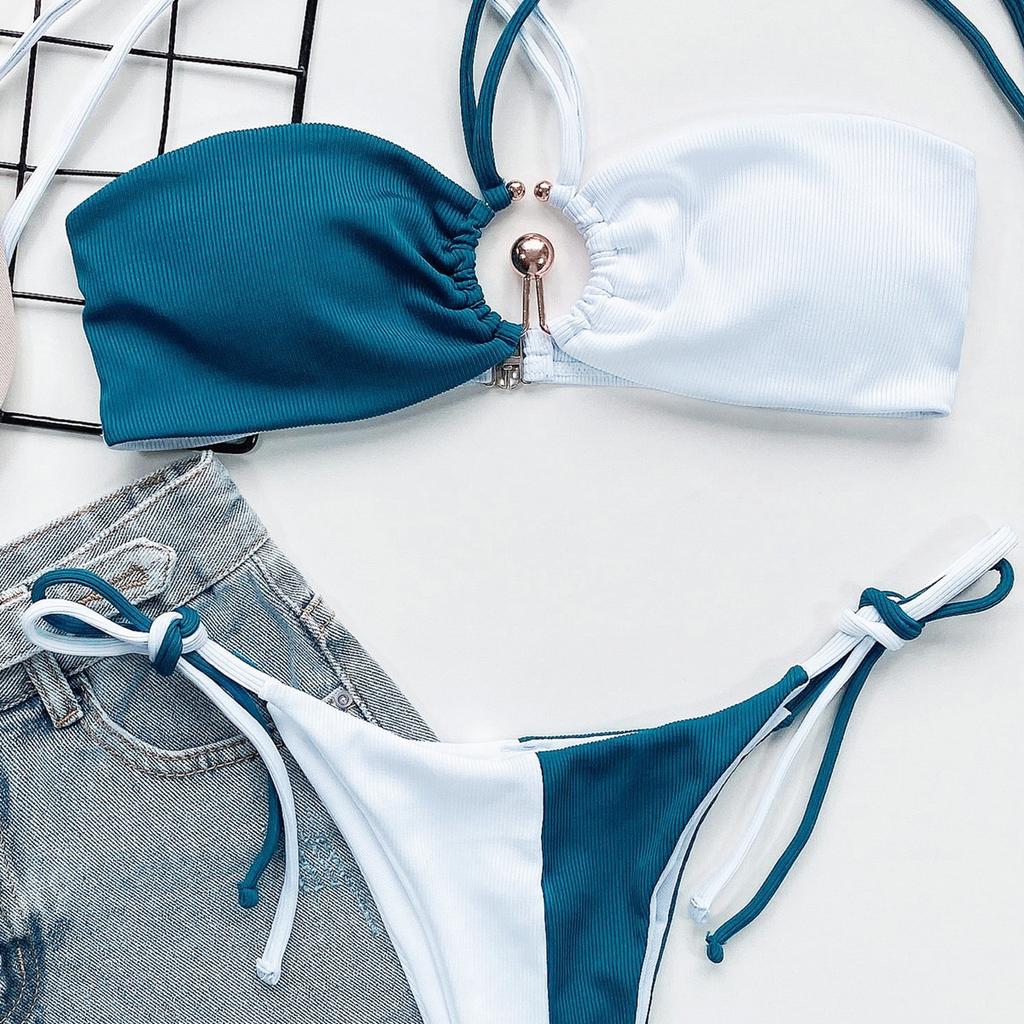 Sexy Bikini Women Swimsuit Female Swimwear Halter Bikini Set Patchwork Biquini Swimming Suit Bathing Suit Micro Bikini Set