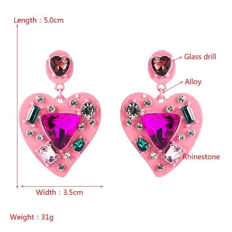 Women's Study Earrings Creative Exaggeration Alloy Spray Paint Rhinestone Inlaid Crysrtal Love Heart Temperament Earrings