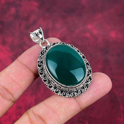 Green Onyx Pendant Handmade Gemstone Jewelry, 925 Solid Sterling Silver Pendant Unique Design Jewelry