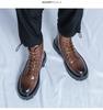 Men's Plus Size Retro High-Top Leather Martin Boots - Thick Sole, Lace-Up, and Wear-Resistant for Height-Increasing Workwear.