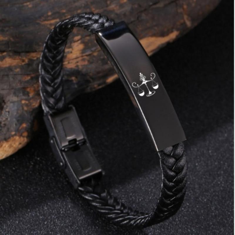 Men Jewelry Black Braided Leather Bracelet Buckle Clasp Fashion Libra Jewelry Bangles Gift