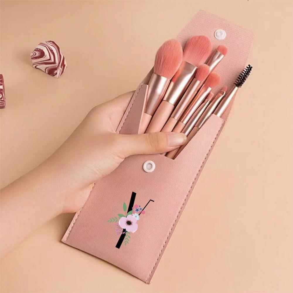 Pink Makeup Brushes Set Soft Synthetic Hair Portable Powder Eyeshadow Brushes For Daily Use Flower And Black Pattern